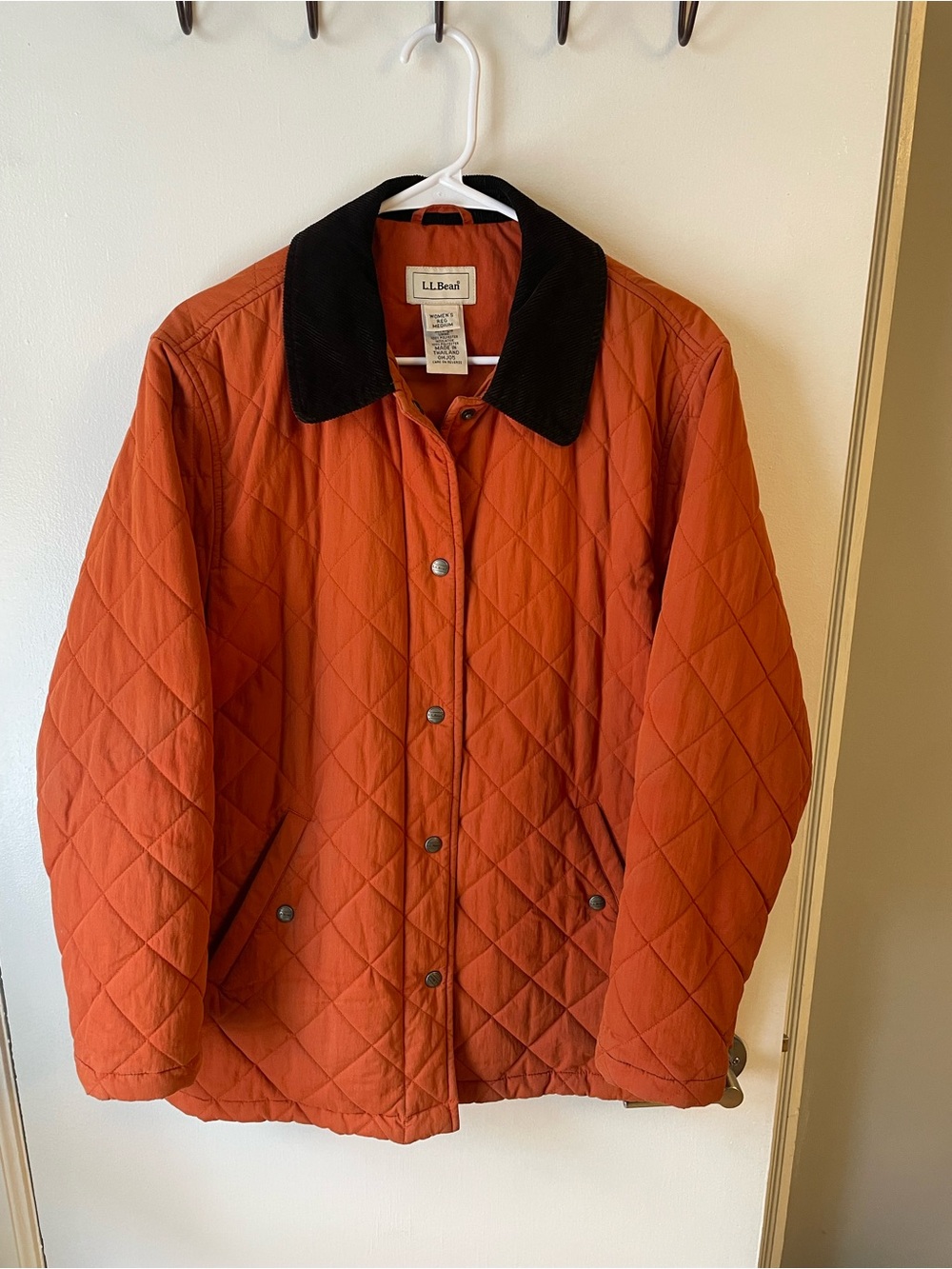 L.L. Bean Quilted Burnt Orange Jacket with Black Collar